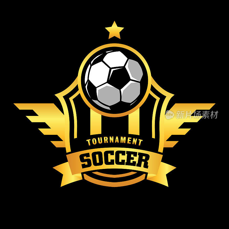 足球足球徽章标志设计模板|运动队身份矢量插图孤立在黑色背景